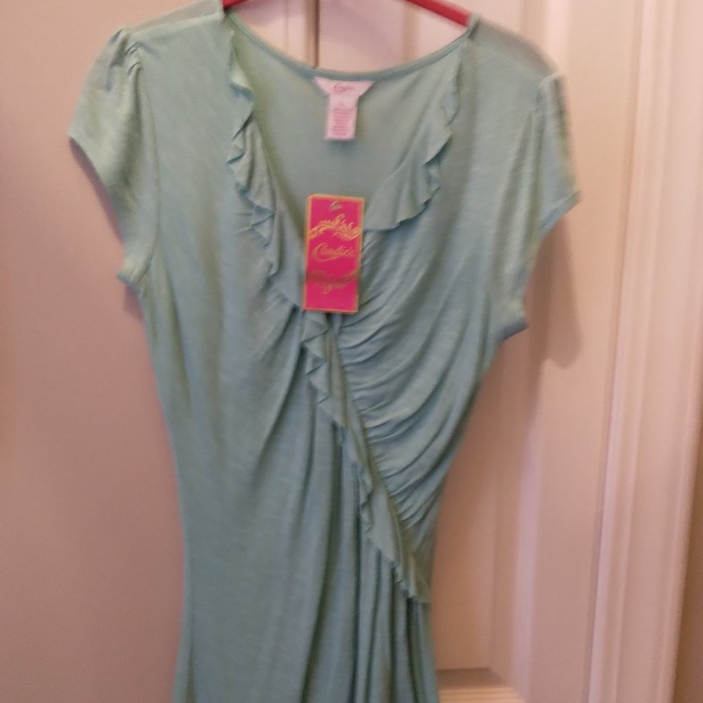 NWT Candie's Pull-over Top w/Shirring and Cap Sleeves in Mint Green Size Large